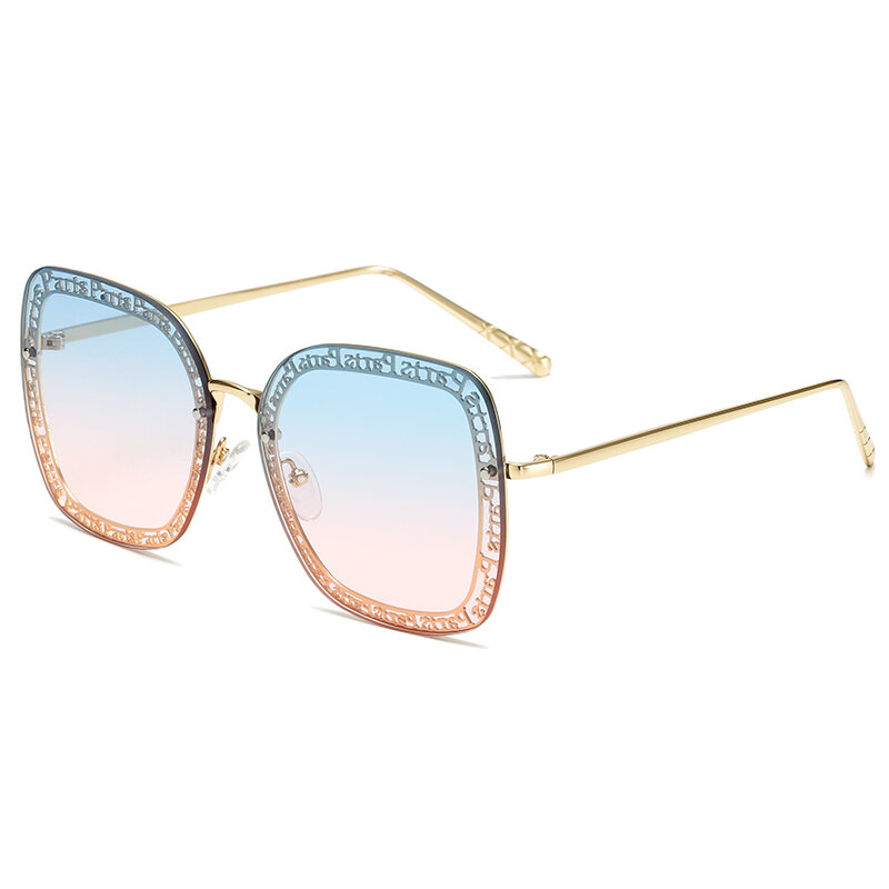 Gafas de sol de Metal sin montura para mujer, lentes de sol de gran tamaño, de lujo, con UV400