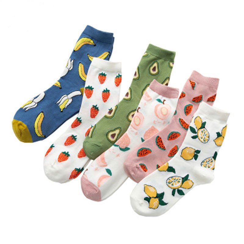 Humor Bear-Calcetines de algodón con estampado de frutas para niños, calcetines deportivos de doble aguja, para Otoño e Invierno