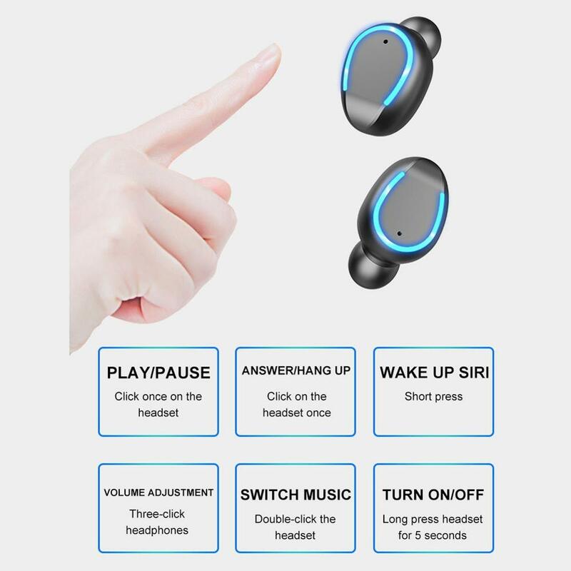 Auriculares Bluetooth Mini auriculares de pantalla LED Stero Sound 2000mah banco de energía auriculares inalámbricos deportivos con micrófono