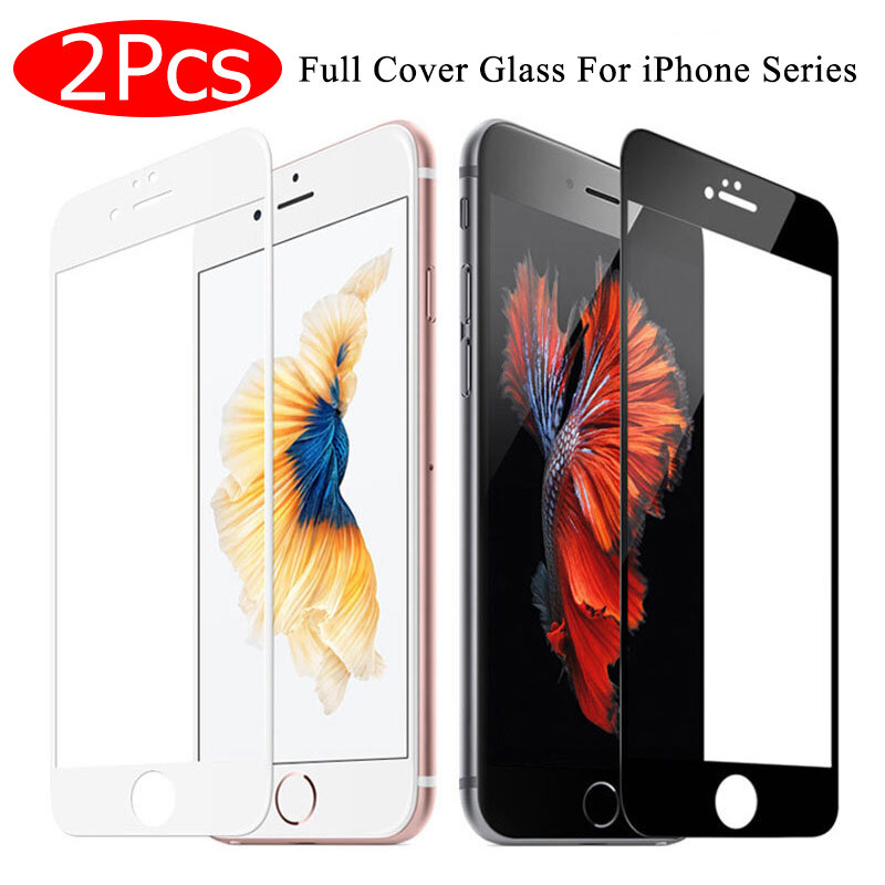 2 Buah Kaca Tempered Cover Penuh untuk iPhone 7 8 6 6S Plus Film Pelindung Layar untuk iPhone X XS Max XR Tepi Melengkung