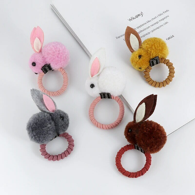 Lindo animal Bola de pelo de conejo, anillo mujer banda de goma elástica pelo bandas coreano sombreros niños ornamentos accesorios para el cabello