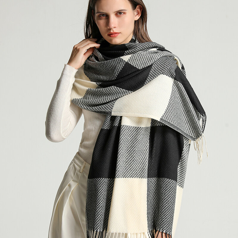 Écharpe longue à carreaux en cachemire pour femme, châle, châle, Pashmina, Design, luxueux, chaud, nouveau, hiver, 2022