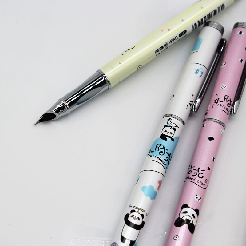 جديد 4 قطعة عالية الجودة المعادن الكرتون نافورة أقلام للأطفال بنك الاستثمار القومي 0.38 مللي متر لطيف الحبر أقلام طالب القرطاسية هدية القلم