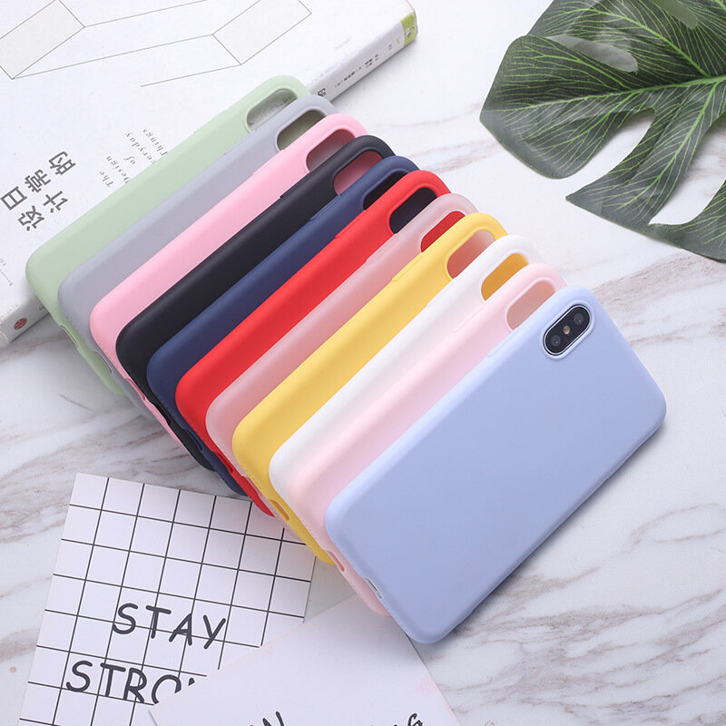 ERILLES Silicone Solid Color Case for iPhone 11 7 6 6S 8 Plus Soft Cover candy Phone Cases for iPhone XS 11 Pro MAX XR X XS Max