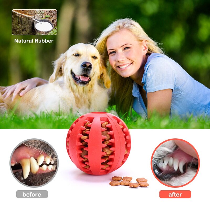 Giocattoli per cani palla di gomma per cani per cuccioli giocattoli per cani divertenti per cuccioli di animali domestici cani di grossa taglia pulizia dei denti Snack Ball Toy per prodotti per animali domestici