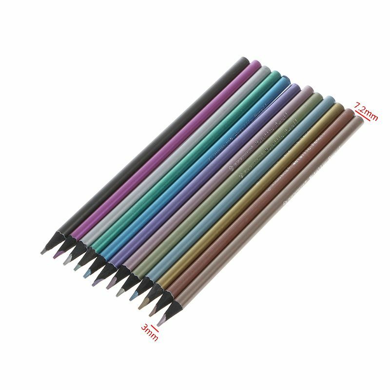 12 قطعة أقلام رسم ملونة غير سامة معدنية 12 الرسم الملون رسم قلم رصاص دروبشيب