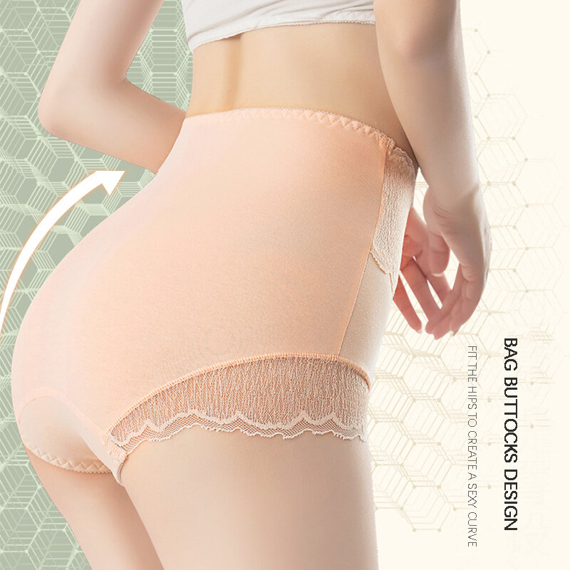 Flarixa Comfortable Cotton Briefs Breathable Seamless Women's Panties Plus Size Abdomen Hip Lift High Waist Sexy Lace Underwear