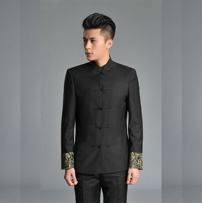 Chinese style wedding groom Tang suits male stand collar tunic Clothing slim spring autumn Chinese Traditional Zhong Shan Suit