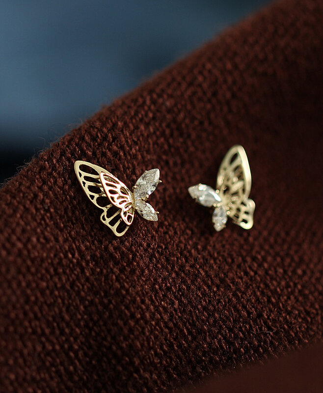 Японские и южнокорейские полые трехмерные серьги-бабочки из циркония, элегантные и изысканные мини-серьги