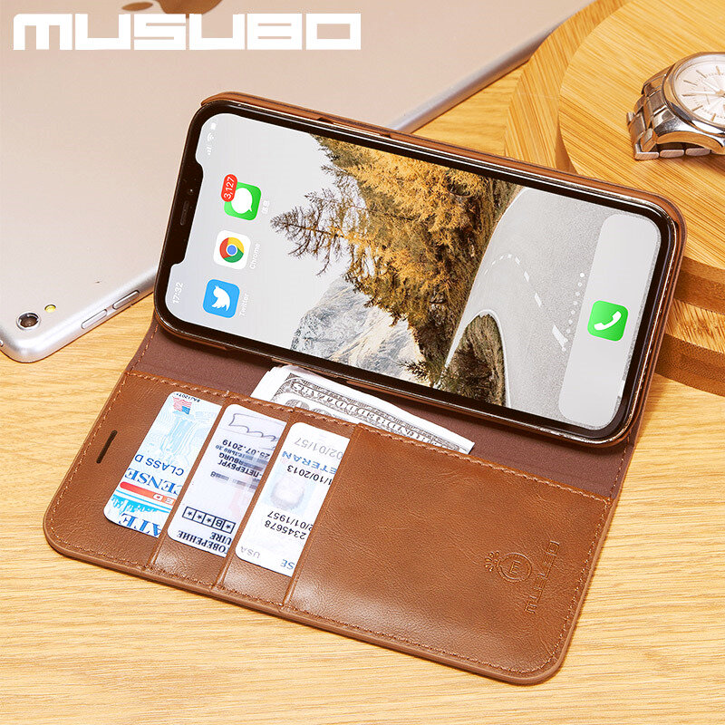 Musubo-Funda de cuero genuino para iPhone, carcasa de lujo con tapa, para 13 Pro Max, 13 Pro, XR, Xs Max, 8 Plus, 7, 12 Pro, 11