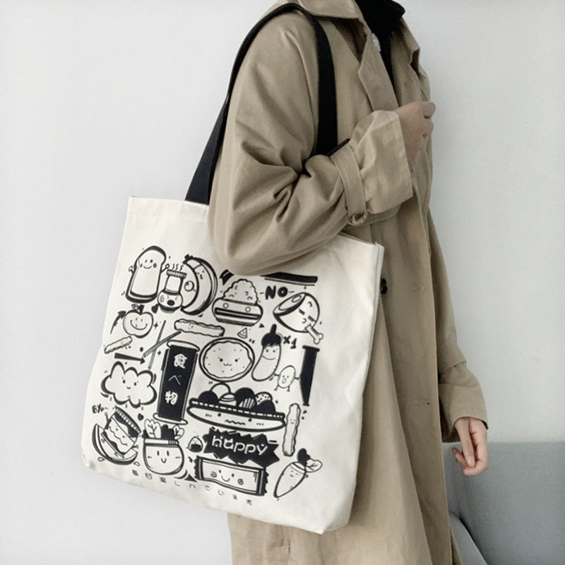 Borsa a tracolla in tela di moda coreana con cerniera borsa Shopping giapponese Ulzzang Harajuku Tote borse di grande capacità con Anime