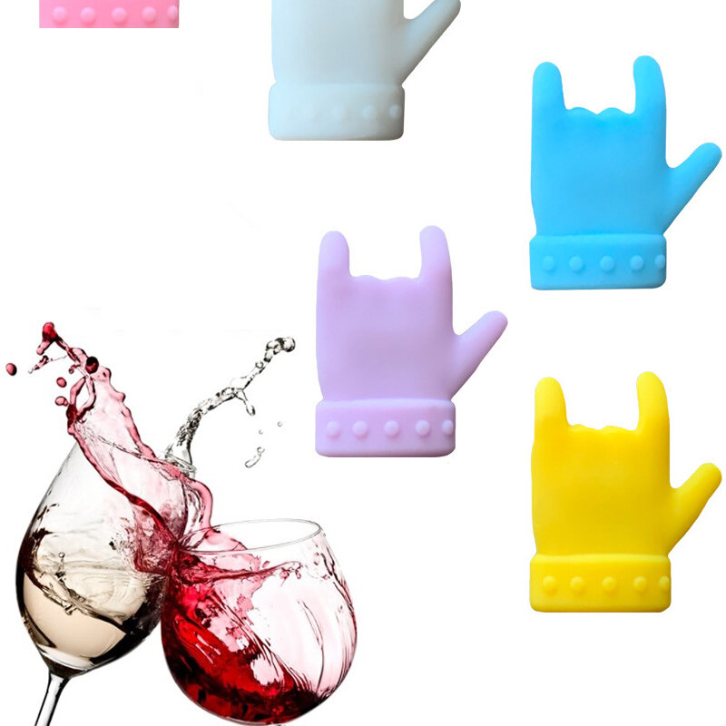 6 pçs multicolorido silicone dedos forma marcadores de vidro vinho beber copo identificador sinal marca comida grau fontes festa