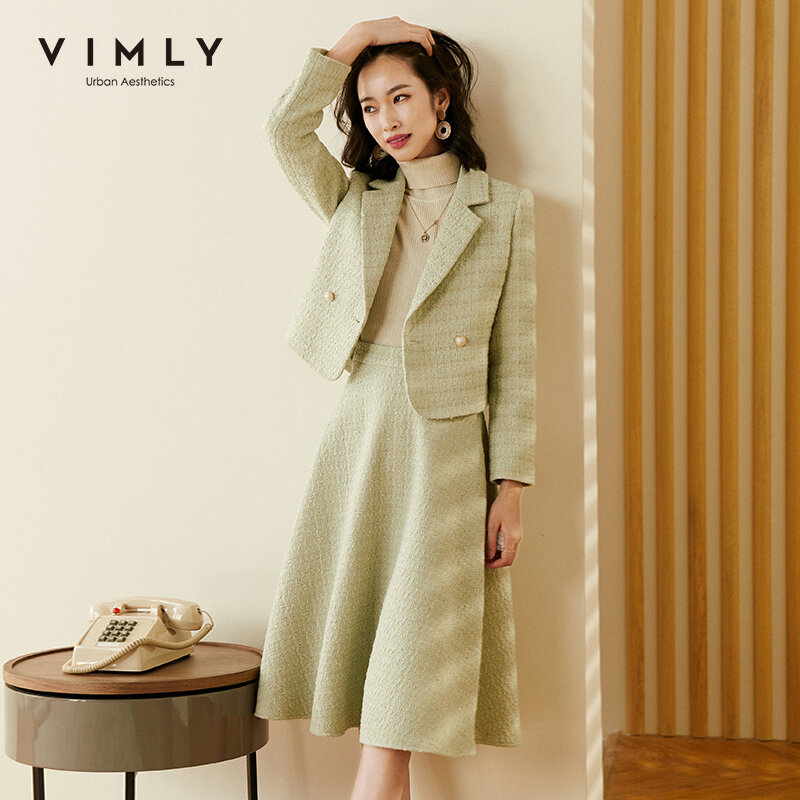 Vimly зимний женский комплект модный короткий пиджак блейзер юбка с высокой талией элегантный женский комплект одежды F3102