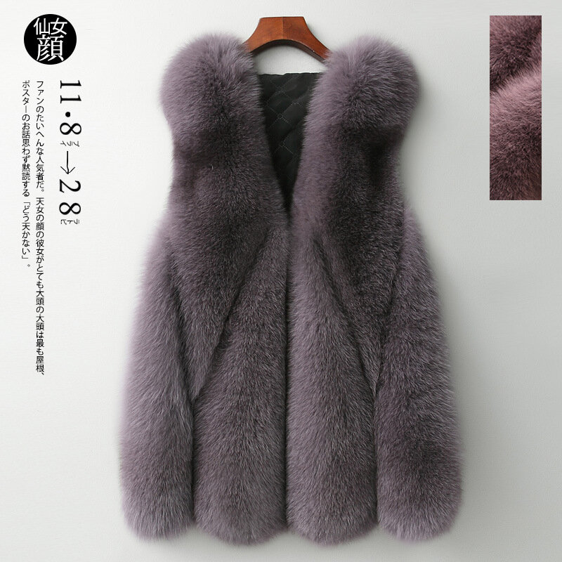 Colete de pele de raposa de imitação alta, colete feminino de comprimento médio, slim estilo coreano, oferta especial para novo estilo para outono e inverno, 2020