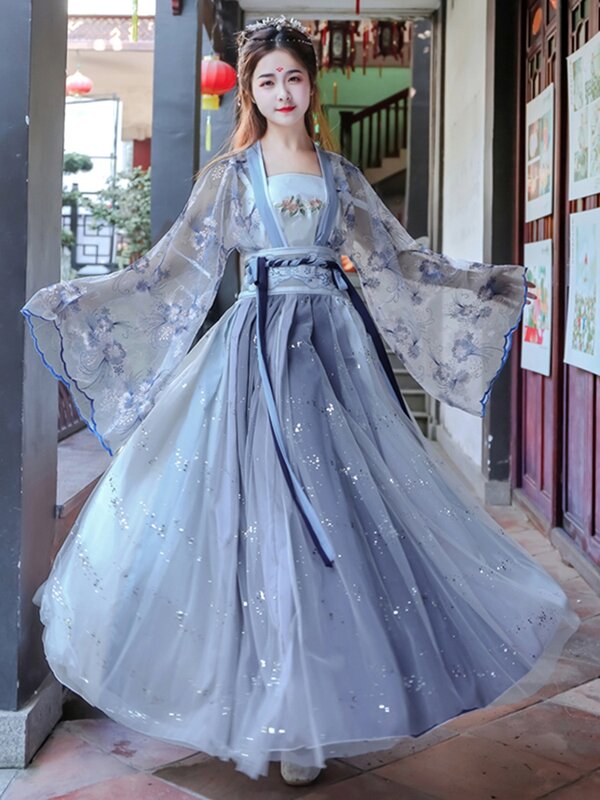 Bordado de Hanfu chino para mujer, traje de baile clásico azul, traje de Festival, vestido de Hada, Cosplay, ropa tradicional de Hanfu