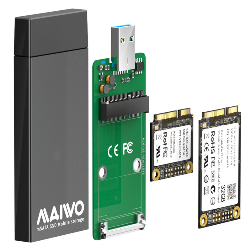MAIWO K1642S 5Gbps USB 3.0 to MSATA SSD Box Aluminum Alloy Mobile Enclosure mSATA SSD Mobile Enclosure Support 1TB w/ Indicator