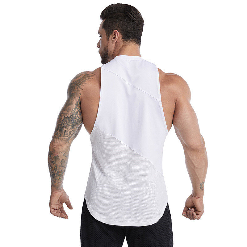2021 Nieuwe Effen Kleur Gym Tank Tops Quick Dry Mouwloze Sport Shirt Mannen Fitness Kleding Zomer Cool Heren Running vest