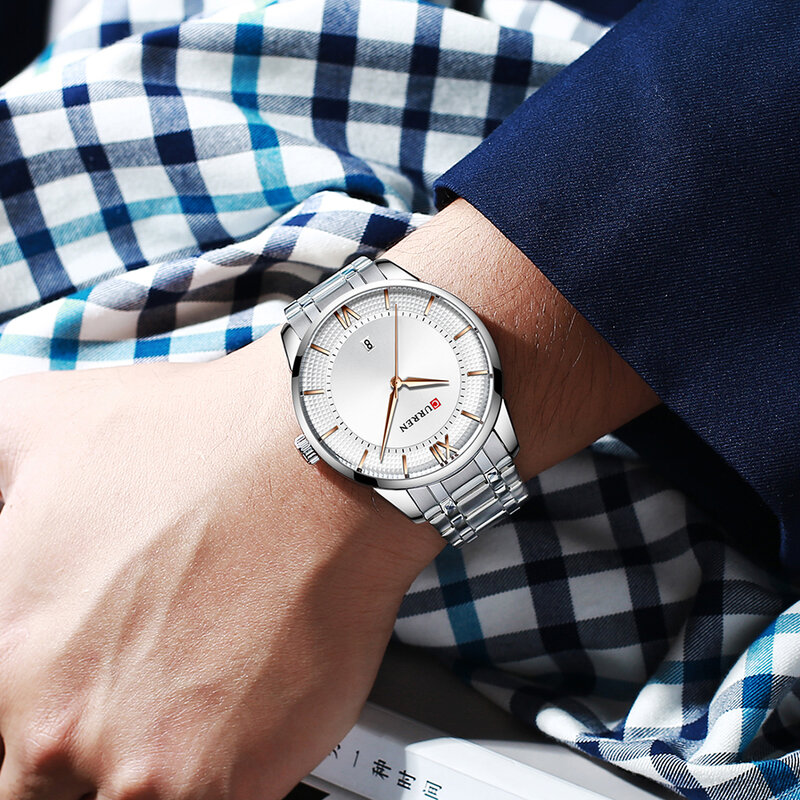 High-end marca curren masculino anel padrão relógio, reunião de negócios relógio essencial, relógio impermeável masculino