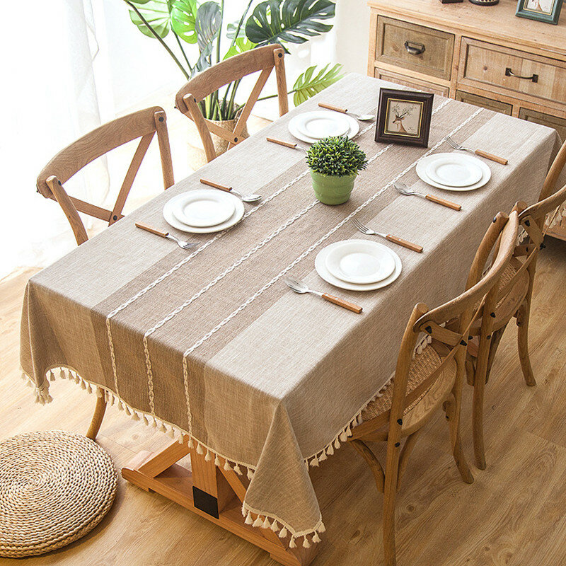 TN-mantel de lino decorativo a cuadros con borlas, impermeable, a prueba de aceite, grueso, Rectangular, para mesa de comedor de boda, paño de té