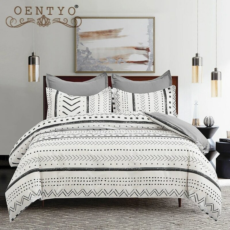 Oentyo Nordic Bedding Sets Geometric Duvet Cover Set Double Bed 220x240 Bohemian Quilt Cover Simple Bed Cover Queen King Single
