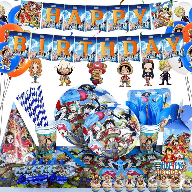 Décoration d'Anniversaire sur le Thème de One Piece, Fournitures de ixpour  Enfant, Ballon Luffy, Assiette