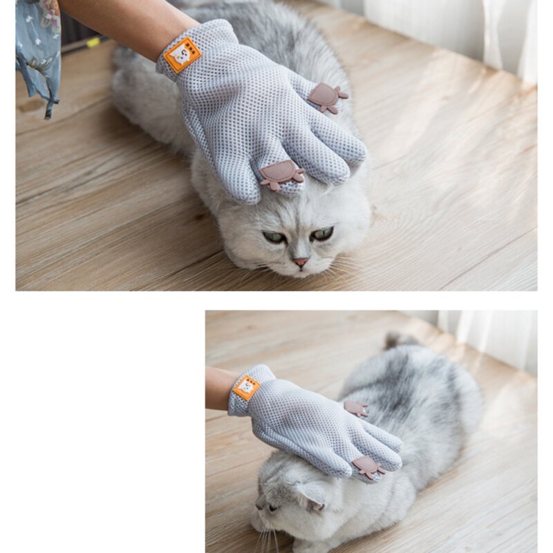 Luva de silicone para escovar gatos, desembaraça e massageador, com modelo aprimorado de cinco dedos para massagear, tirar pelos e limpar cachorros