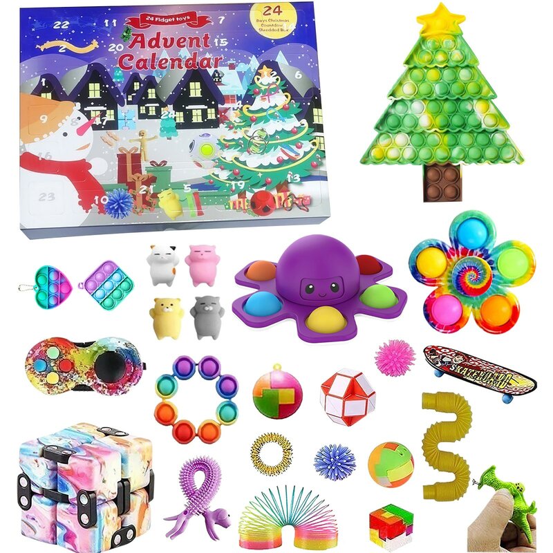 Mainan Fidget Antistress Dorong Set Mainan Kalender Hitung Mundur Natal Sensorik Khusus Kotak Hadiah Kalender Advent Pesta Liburan Natal