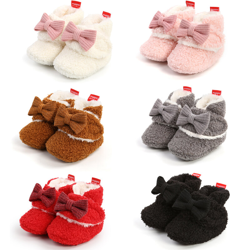 New Autumn Winter Newborn Fashion Baby Girls Boots Princess Bow-Knot Boot Plush Warm Kids Shoes Candy Colors