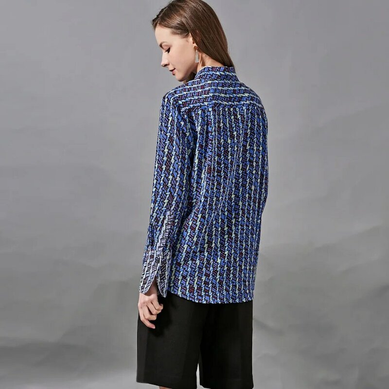 CISULI-camisa de seda Natural para mujer, camisa 100% de seda pura para oficina, Color azul