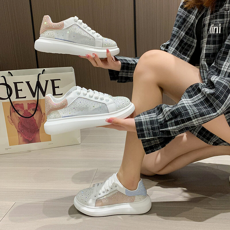 AIYUQI-zapatillas de deporte transpirables con diamantes de imitación para mujer, zapatos informales de moda coreana, color blanco, verano, 2021