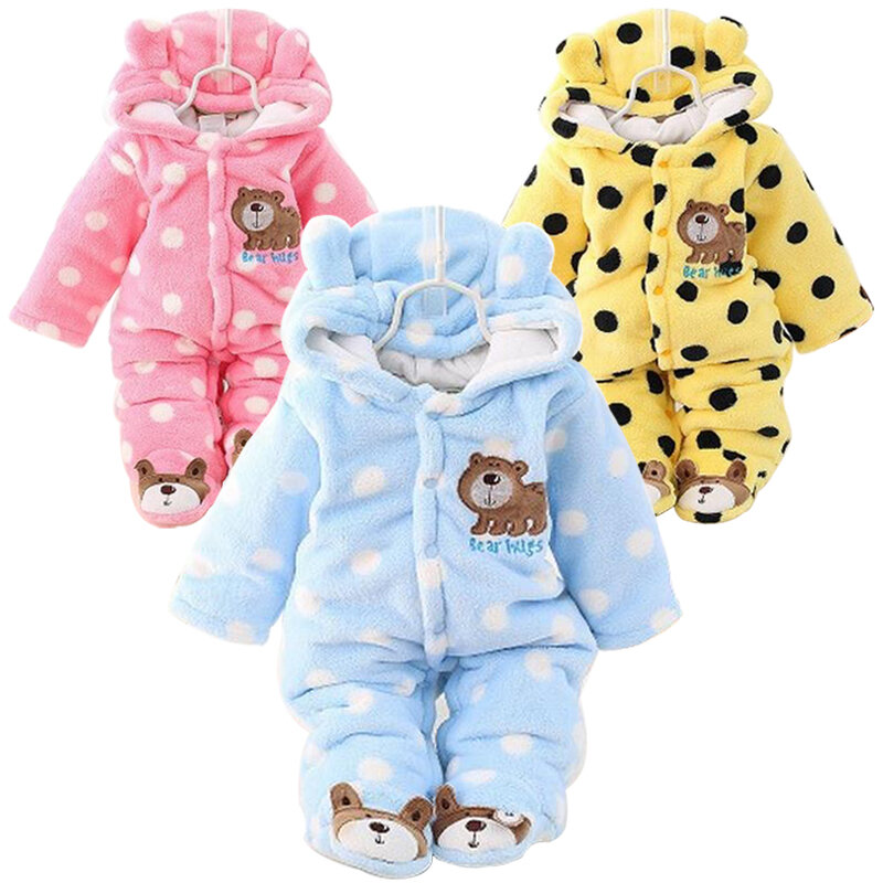 HH Baby Winter Warm Romper Newborn Girls Overall Flannel Boys Autumn Long Sleeve Jumpsuit Costume 3-12 Month Infant Bear Pajamas