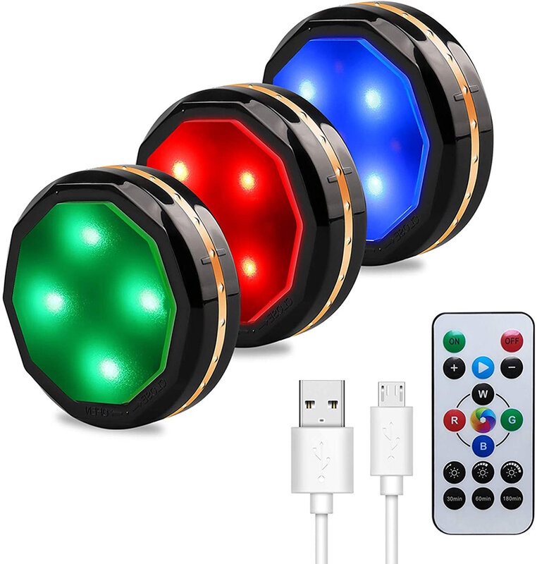 Luces LED redondas e inalámbricas con Control remoto y carga USB, Lámpara decorativa de ambiente RGB para el hogar, cocina, escaleras, mesita de noche, 6 piezas