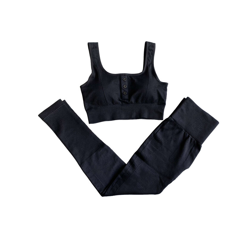 2 pieces Seamless Yoga Set Women Sleeveless Breathable Gym Clothing High Waist Workout Clothes Sets For Sports Bra And Leggings