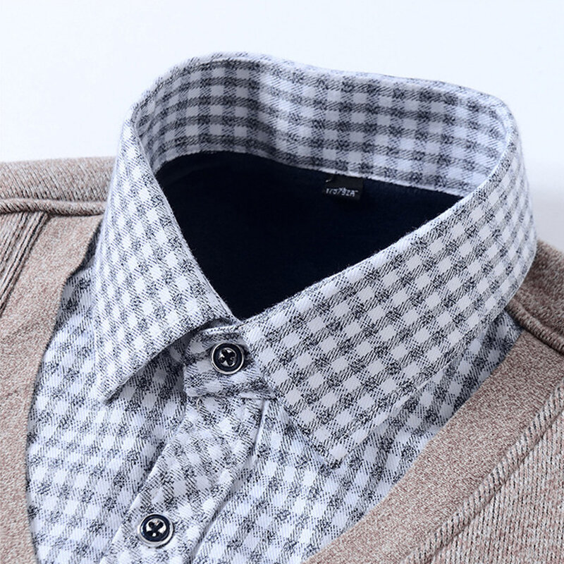 Camisas de alta calidad para hombre, camisa informal e inteligente de negocios, 100% algodón, con cuello en V, moda falsa, dos piezas