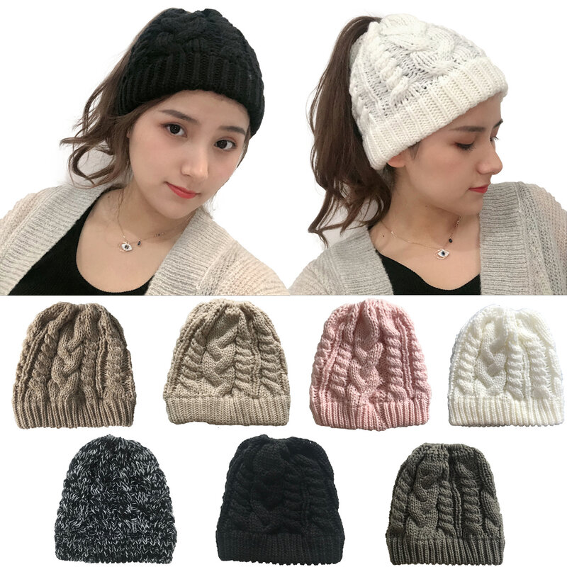 Women Beanie Chunky Knitted Beanie PonyTail Hat for Womens Winter Soft Warm Cap