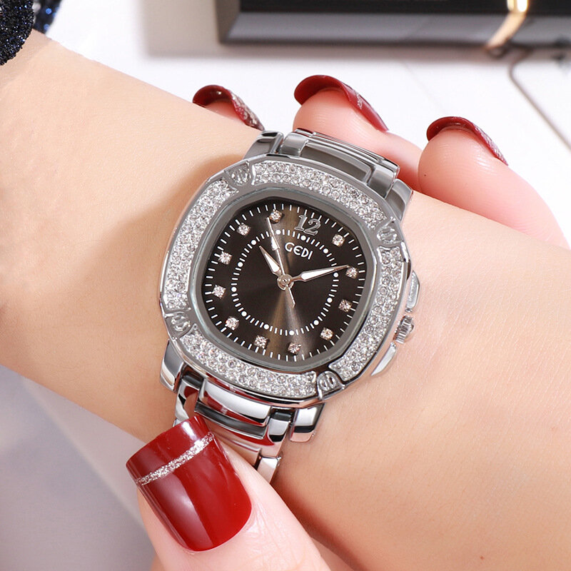 Relógio feminino gedi luxuoso de liga metálica, pulseira de quartzo casual para mulheres à prova d'água