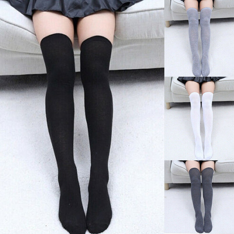 Meias femininas sensuais coxa alta sobre o joelho, meias longas de algodão