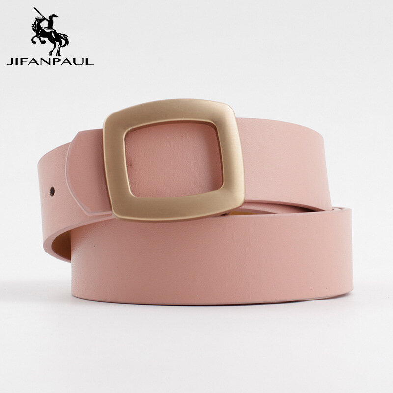 JIFANPAUL-cinturón Vintage de cuero genuino para mujer, hebillas de Pin para pantalones vaqueros, de lujo, a la moda