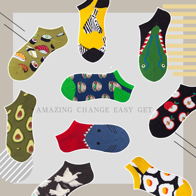 2021 new hot cotton low-top men's socks personality creative cartoon cool shallow socks women