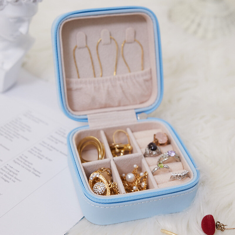 10*10*5cm portátil caixa de jóias organizador exibição caixa de jóias de viagem caixas de armazenamento de couro joyeros organizador de joyas
