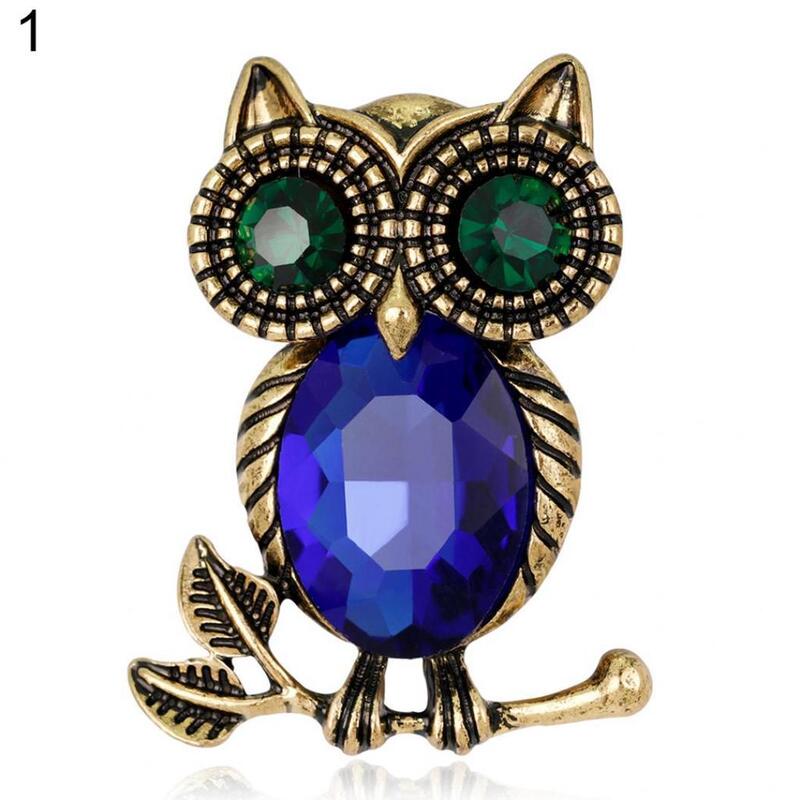Fashion Delicate Owl Brooches Korean Trendy Zinc Alloy Imitation Rhinestone Blue Brooch Badge Pin Female Man Gifts Accessories