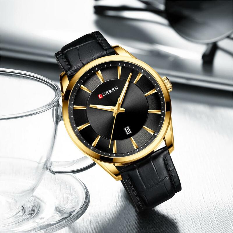 Curren relógio de pulso de couro masculino, relógio azul masculino de marca luxuosa de quartzo relógios casual para homens