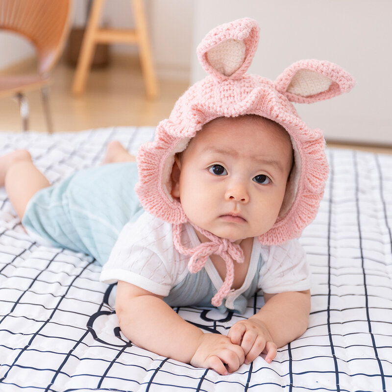 Inverno malha orelhas de coelho chapéus crianças coréia bonito princesa bebê recém-nascido sólido macio malha lã chapéu boné para crianças menino meninas presente