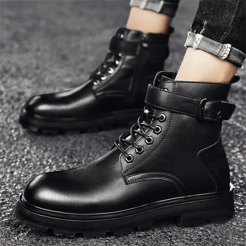 Winter New Men Shoes Black PU Classic Round Toe Thick-soled Lace-up Ankle Buckle Fashion Casual All-match Outdoor Boots 6KF669