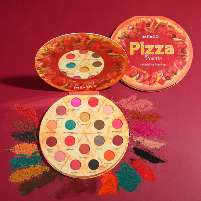 Bandeja de maquillaje popular europea y americana, bandeja de sombra de ojos perlada mate de 18 colores, pizza