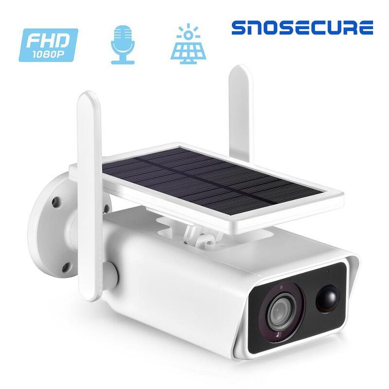 Snosecure câmera de energia solar 1080 p wi fi câmera ip tf slot para cartão a pilhas p2p sem fio áudio ao ar livre com pir movimento