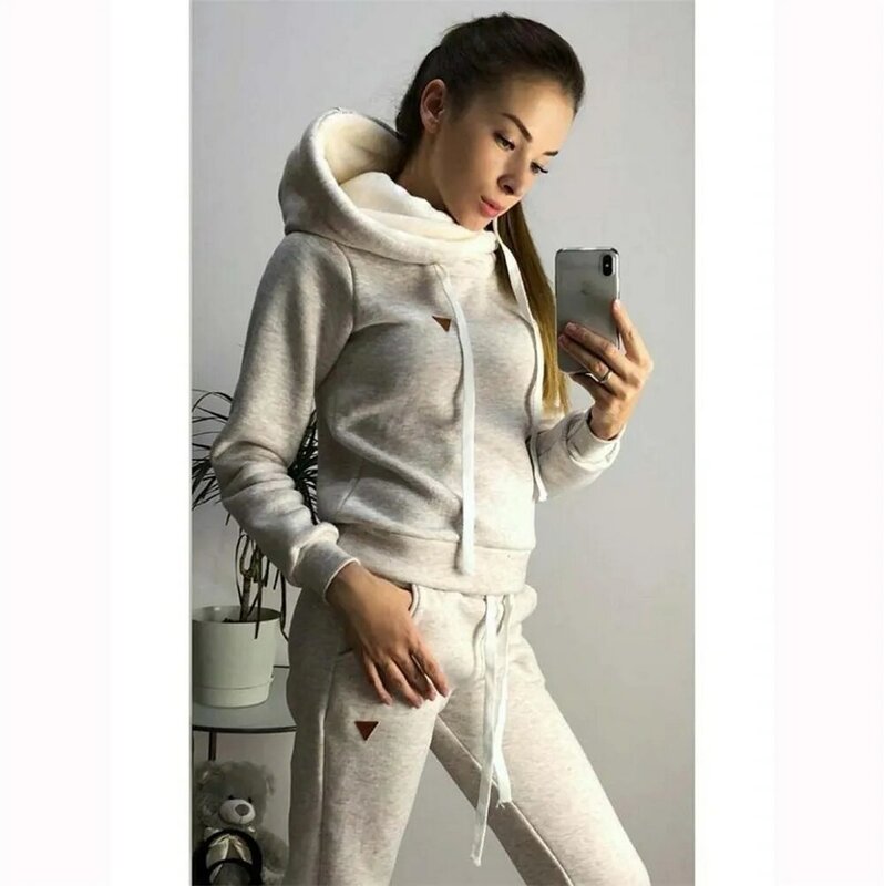 Women Tracksuit Sweatsuit Hooded Casual Thickening Set Hoodies Sweatshirt 2 Pieces Suits Female