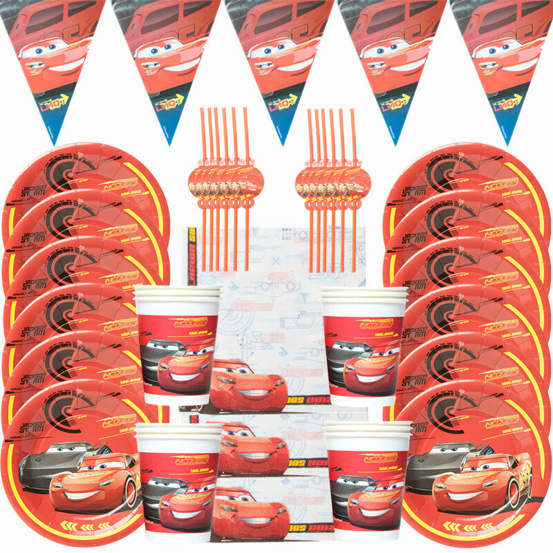 Disney Cars Birthday Party Decorations Kids Favor Red McQueen Paper Cups Plates Baby Shower Disposable Tableware Set Supplies