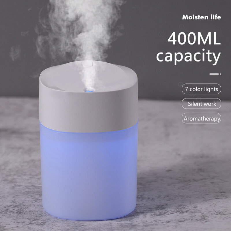 400ml umidificador de ar ultra sônica difusor aromaterapia mini pulverizador portátil usb atomizador óleo essencial com lâmpada led para casa