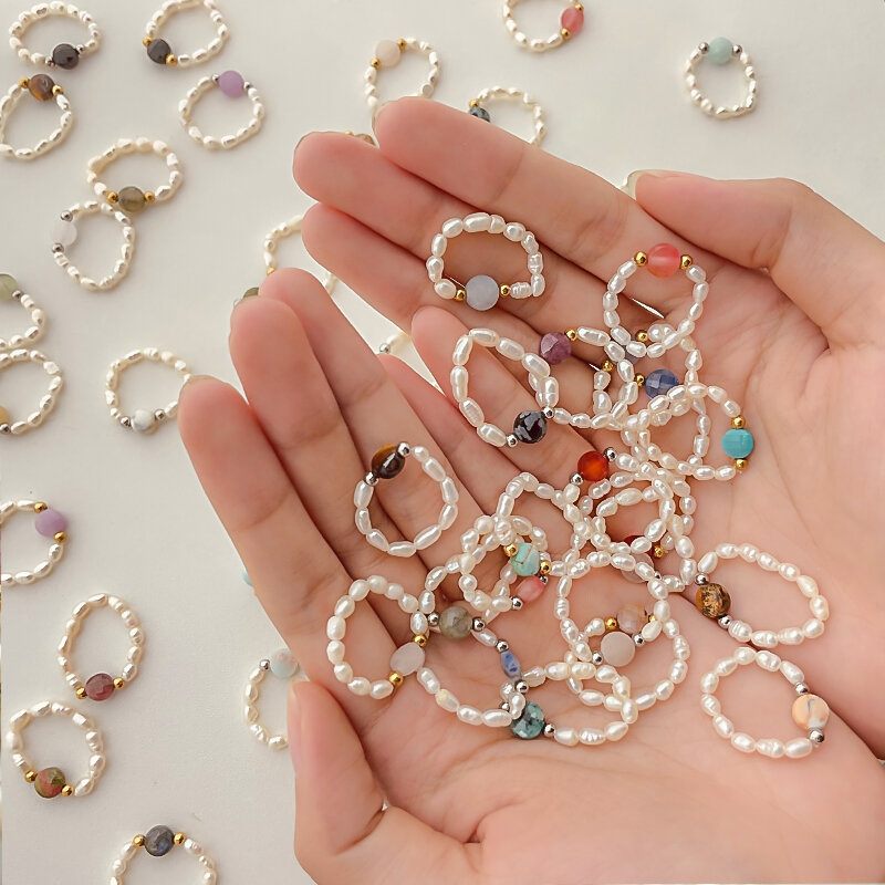 Anéis de pérola de água doce para mulheres moda coreana anéis de casamento presente fofo romântico pedra natural joias artesanais atacado 2021